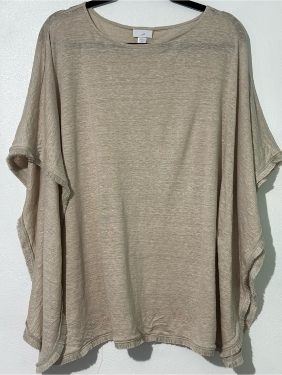 J. Jill Sweaters - J. Jill Linen Pullover Style Fringe Hem Poncho Cover Up Top Oatmeal Sz M/L flaw